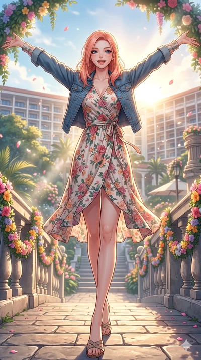 score_9, masterpiece, best quality, ultra-detailed, high-budget anime keyframe, vibrant anime aesthetic, Japanese woman. low angle full-body shot from head to toe showing her feet, filling the entire 9:16 vertical frame with her statuesque presence, 