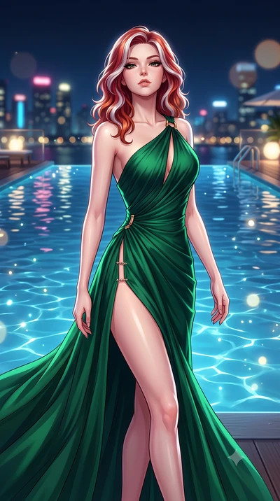 score_9, masterpiece, best quality, ultra-detailed, high-budget anime keyframe, semi-realistic 3D game render, editorial fashion photography, tasteful artistic composition, Caucasian woman. close-up cowboy shot from the waist and thighs up, the chara