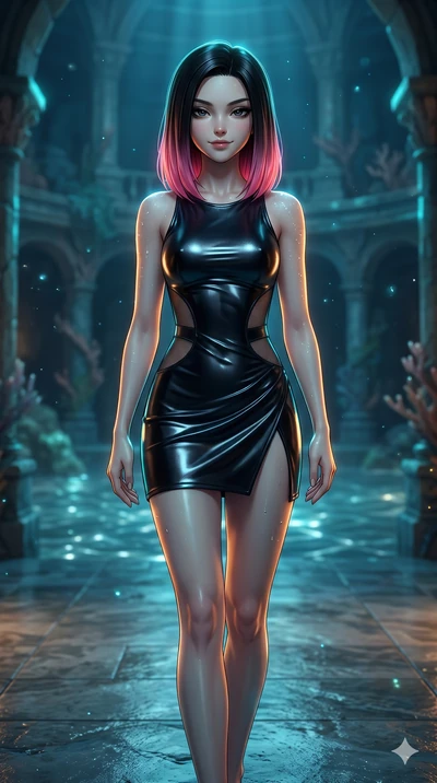 score_9, masterpiece, best quality, ultra-detailed, high-budget anime keyframe, semi-realistic 3D game render, editorial fashion photography, tasteful artistic composition, Korean woman. close-up cowboy shot from the waist and thighs up, the characte