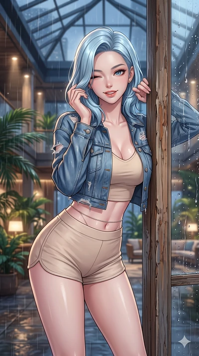 score_9, masterpiece, best quality, ultra-detailed, high-budget anime keyframe, vibrant anime aesthetic, Korean woman. close-up cowboy shot from the waist and thighs up, the character dominates the composition, filling the frame with her large presen