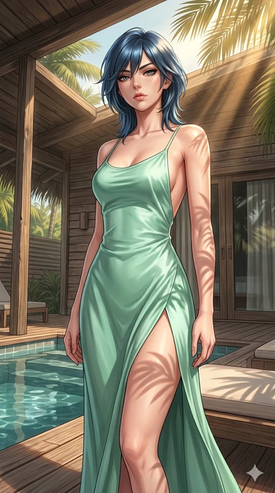 score_9, masterpiece, best quality, ultra-detailed, high-budget anime keyframe, editorial fashion photography, tasteful artistic composition, Caucasian woman, strictly human ears. cowboy shot from the thighs up, character and outfit filling the frame
