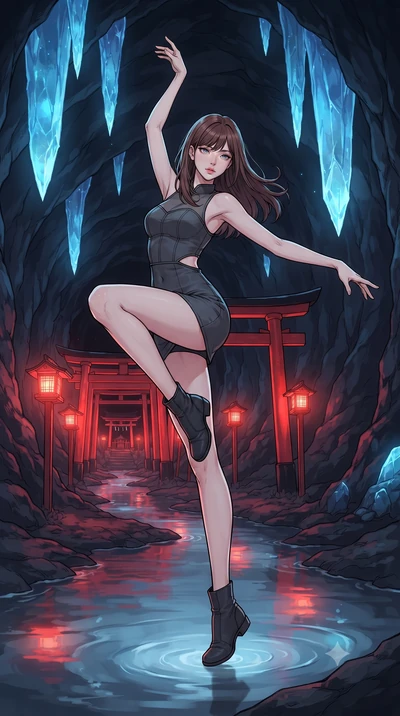 score_9, masterpiece, best quality, ultra-detailed, high-budget anime keyframe, gorgeous anime illustration, with clean line-art and distinct ink outlines, Korean woman. low angle full-body shot from head to toe showing her feet, filling the entire 9