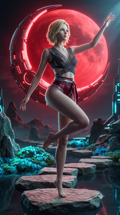 score_9, masterpiece, best quality, ultra-detailed, high-budget anime keyframe, semi-realistic 3D game render, editorial fashion photography, tasteful artistic composition, Caucasian woman. close-up cowboy shot from the waist and thighs up, the chara