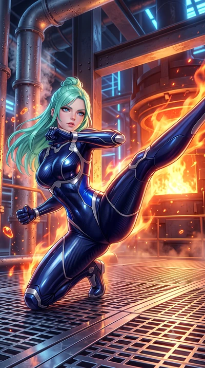 score_9, masterpiece, best quality, ultra-detailed, high-budget anime keyframe, semi-realistic 3D game render, editorial fashion photography, tasteful artistic composition, Japanese woman. low angle full-body shot from head to toe showing her feet, f