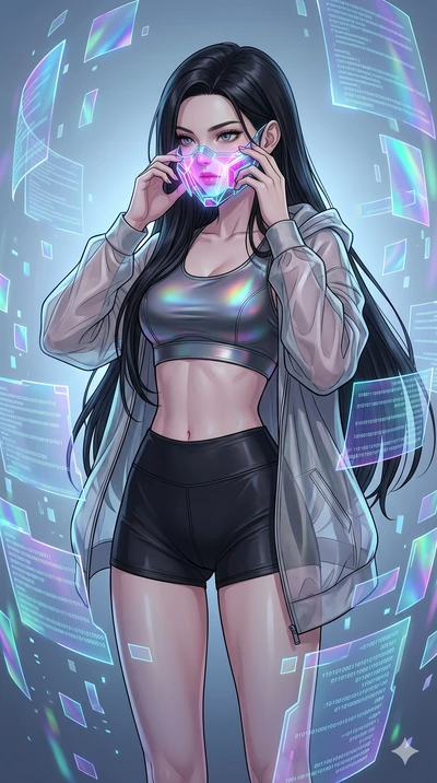 score_9, masterpiece, best quality, ultra-detailed, high-budget anime movie keyframe, cinematic anime lighting, intricate line art, Caucasian (strictly human ears) woman. Medium shot of upper body capturing the intricate details of her high-fashion a