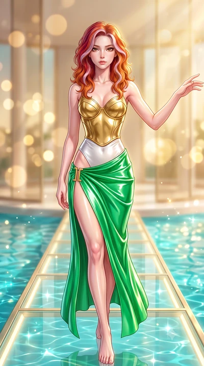score_9, masterpiece, best quality, ultra-detailed, high-budget anime keyframe, semi-realistic 3D game render, editorial fashion photography, tasteful artistic composition, Caucasian woman. close-up cowboy shot from the waist and thighs up, the chara