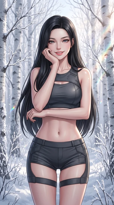 score_9, masterpiece, best quality, ultra-detailed, high-budget anime keyframe, editorial fashion photography, tasteful artistic composition, Korean woman. close-up cowboy shot from the waist and thighs up, the character dominates the composition, fi