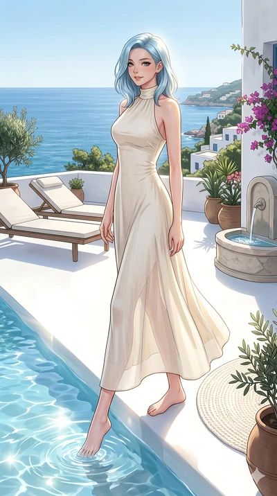 score_9, masterpiece, best quality, ultra-detailed, high-budget anime keyframe, editorial fashion photography, tasteful artistic composition, Korean woman. low angle full-body shot from head to toe showing her feet, filling the entire 9:16 vertical f