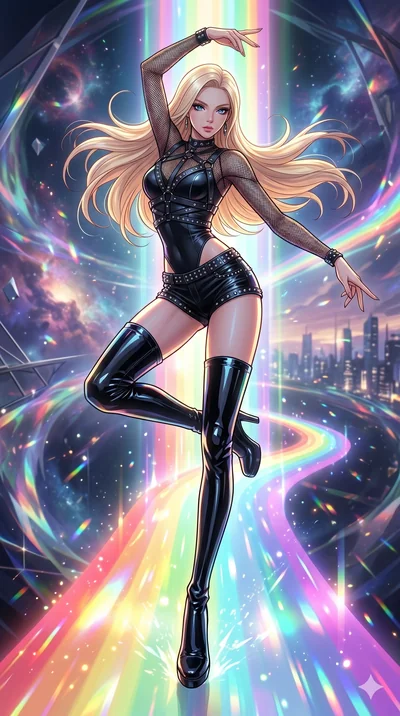 score_9, masterpiece, best quality, ultra-detailed, high-budget anime movie keyframe, cinematic anime lighting, intricate line art, Korean woman. Dynamic full-body shot stretching the vertical silhouette with extreme perspective. dancing on a bridge 