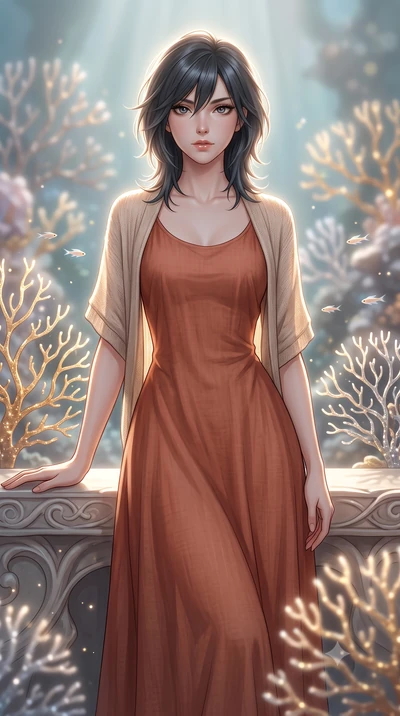 score_9, masterpiece, best quality, ultra-detailed, high-budget anime keyframe, editorial fashion photography, tasteful artistic composition, Caucasian woman, strictly human ears. close-up cowboy shot from the waist and thighs up, the character domin