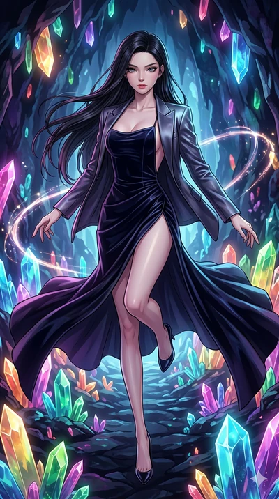 score_9, masterpiece, best quality, ultra-detailed, high-budget anime movie keyframe, cinematic anime lighting, intricate line art, Japanese anime girl. Extreme high angle shot as she leaps towards the camera, filling the frame. performing a dance of