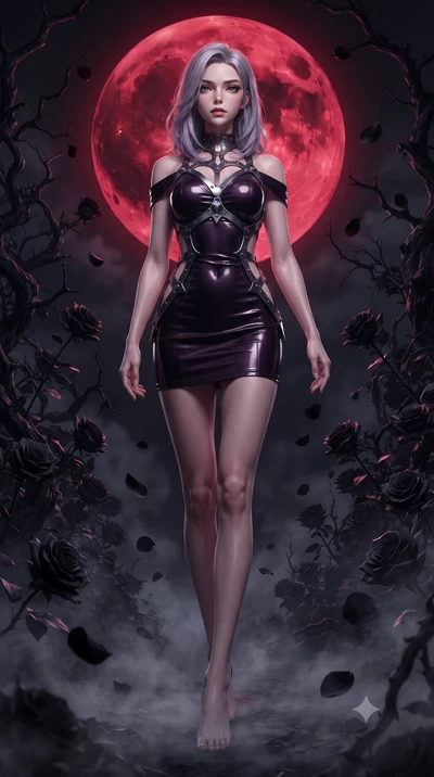 score_9, masterpiece, best quality, ultra-detailed, high-budget anime keyframe, editorial fashion photography, tasteful artistic composition, Caucasian woman. low angle full-body shot from head to toe showing her feet, filling the entire 9:16 vertica