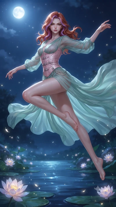 score_9, masterpiece, best quality, ultra-detailed, high-budget anime keyframe, editorial fashion photography, tasteful artistic composition, Caucasian woman. low angle full-body shot from head to toe showing her feet, filling the entire 9:16 vertica