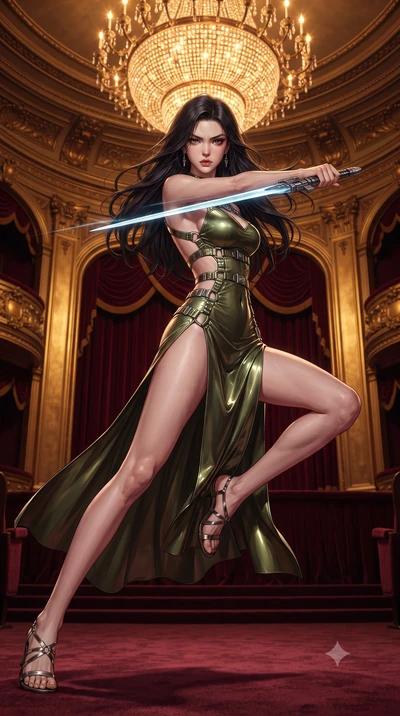 score_9, masterpiece, best quality, ultra-detailed, high-budget anime keyframe, editorial fashion photography, tasteful artistic composition, Korean woman. low angle full-body shot from head to toe showing her feet, filling the entire 9:16 vertical f