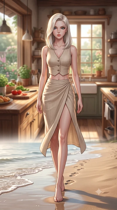score_9, masterpiece, best quality, ultra-detailed, high-budget anime keyframe, editorial fashion photography, tasteful artistic composition, Caucasian woman woman. low angle full-body shot from head to toe showing her feet, filling the entire 9:16 v