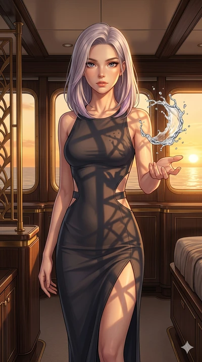 score_9, masterpiece, best quality, ultra-detailed, high-budget anime keyframe, editorial fashion photography, tasteful artistic composition, Caucasian woman, strictly human ears. cowboy shot from the thighs up, character and outfit filling the frame