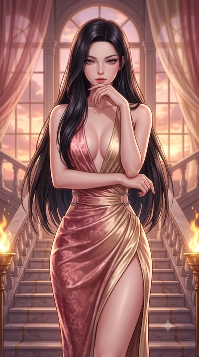 score_9, masterpiece, best quality, ultra-detailed, high-budget anime keyframe, editorial fashion photography, tasteful artistic composition, Korean woman. close-up cowboy shot from the waist and thighs up, the character dominates the composition, fi