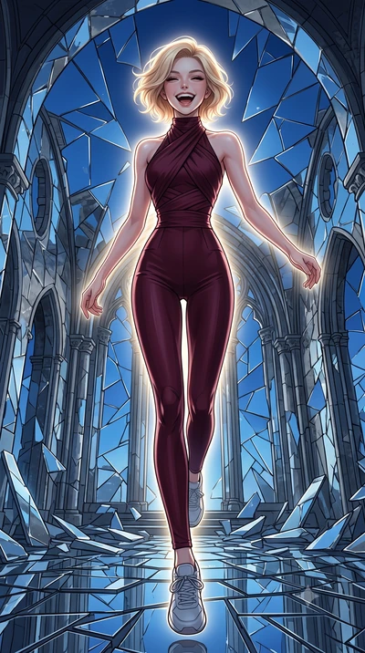score_9, masterpiece, best quality, ultra-detailed, high-budget anime keyframe, editorial fashion photography, tasteful artistic composition, Caucasian woman, strictly human ears. low angle full-body shot from head to toe showing her feet, filling th