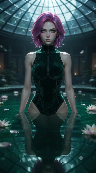 score_9, masterpiece, best quality, ultra-detailed, high-budget anime keyframe, editorial fashion photography, tasteful artistic composition, Caucasian woman. close-up cowboy shot from the waist and thighs up, the character dominates the composition,