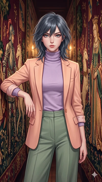 score_9, masterpiece, best quality, ultra-detailed, high-budget anime keyframe, editorial fashion photography, tasteful artistic composition, Caucasian woman, strictly human ears. close-up cowboy shot from the waist and thighs up, the character domin