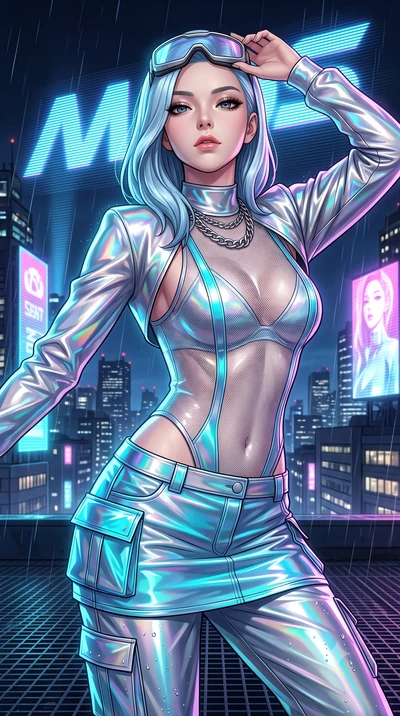 score_9, masterpiece, best quality, ultra-detailed, high-budget anime keyframe, semi-realistic 3D game render, editorial fashion photography, tasteful artistic composition, Korean woman. close-up cowboy shot from the waist and thighs up, the characte