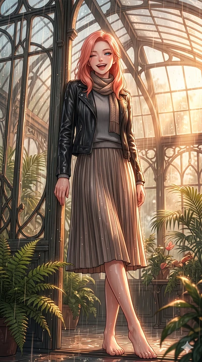 score_9, masterpiece, best quality, ultra-detailed, high-budget anime keyframe, vibrant anime aesthetic, Japanese woman. low angle full-body shot from head to toe showing her feet, filling the entire 9:16 vertical frame with her statuesque presence, 