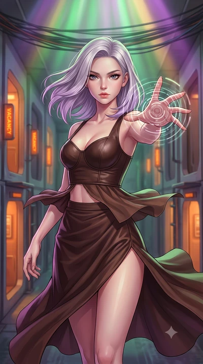 score_9, masterpiece, best quality, ultra-detailed, high-budget anime keyframe, editorial fashion photography, tasteful artistic composition, Caucasian woman, strictly human ears. close-up cowboy shot from the waist and thighs up, the character domin