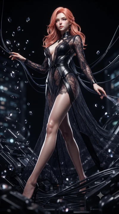 score_9, masterpiece, best quality, ultra-detailed, high-budget anime keyframe, editorial fashion photography, tasteful artistic composition, Japanese woman. low angle full-body shot from head to toe showing her feet, filling the entire 9:16 vertical