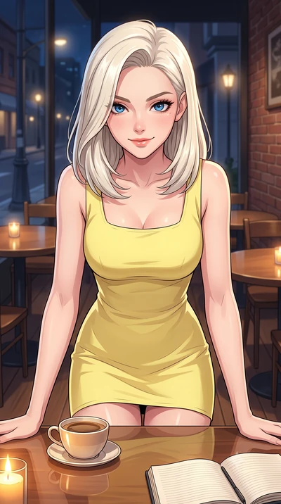 score_9, masterpiece, best quality, ultra-detailed, high-budget anime keyframe, tasteful artistic composition, Caucasian woman. close-up cowboy shot from the waist and thighs up, the character dominates the composition, filling the frame with her lar