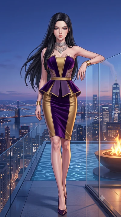 score_9, masterpiece, best quality, ultra-detailed, high-budget anime keyframe, semi-realistic 3D game render, editorial fashion photography, tasteful artistic composition, Korean woman. low angle full-body shot from head to toe showing her feet, fil