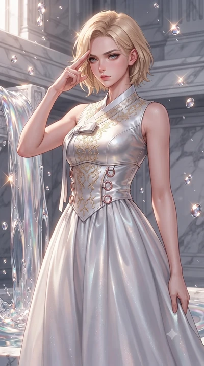 score_9, masterpiece, best quality, ultra-detailed, high-budget anime keyframe, editorial fashion photography, tasteful artistic composition, Caucasian woman. close-up cowboy shot from the waist and thighs up, the character dominates the composition,