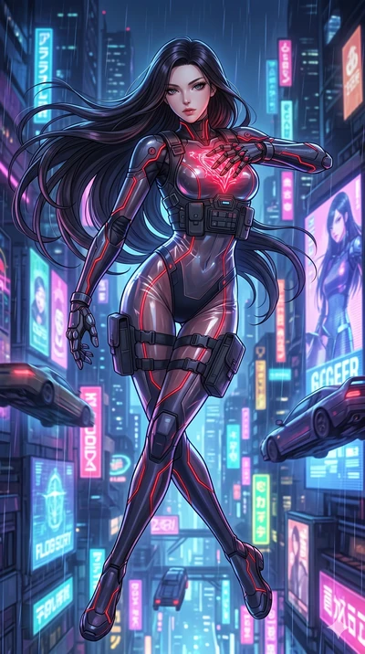 score_9, masterpiece, best quality, ultra-detailed, high-budget anime movie keyframe, cinematic anime lighting, intricate line art, Japanese woman. Mid-air action shot capturing a graceful twist and vertical silhouette. drawing a sigil on her own che