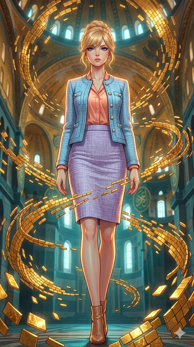 score_9, masterpiece, best quality, ultra-detailed, high-budget anime keyframe, editorial fashion photography, tasteful artistic composition, Caucasian woman, strictly human ears. low angle full-body shot from head to toe showing her feet, filling th