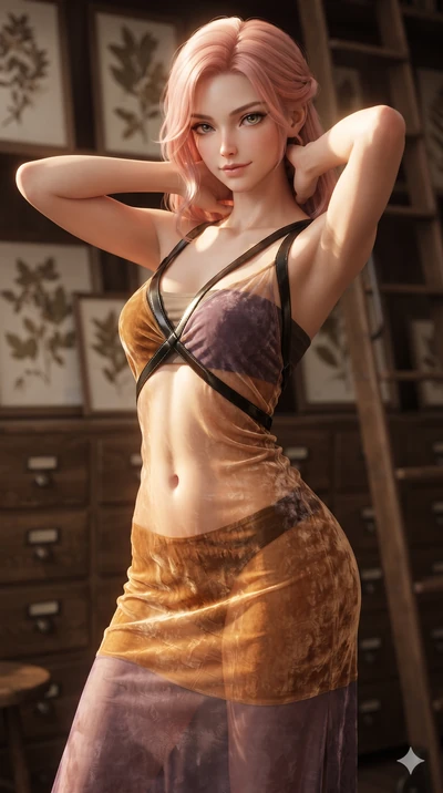 Japanese woman. close-up cowboy shot from the waist and thighs up, the character dominates the composition,.