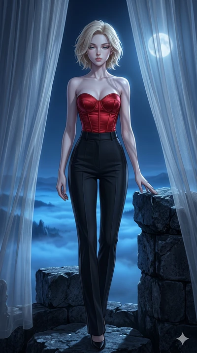 score_9, masterpiece, best quality, ultra-detailed, high-budget anime keyframe, editorial fashion photography, tasteful artistic composition, Caucasian woman, strictly human ears. cowboy shot from the thighs up, character and outfit filling the frame