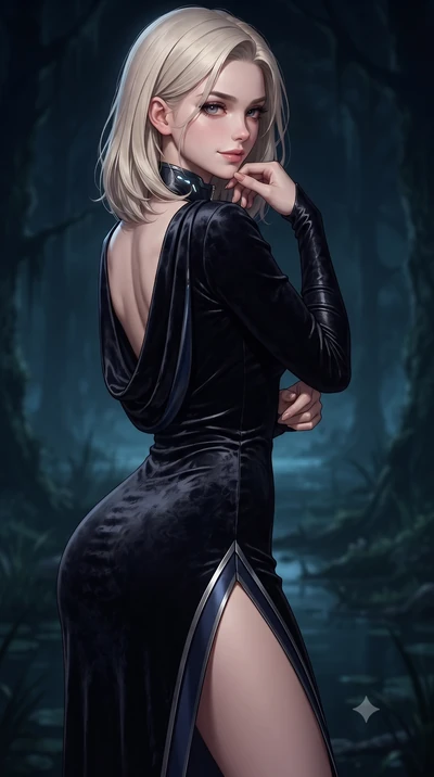 score_9, masterpiece, best quality, ultra-detailed, high-budget anime keyframe, editorial fashion photography, tasteful artistic composition, Caucasian woman. close-up cowboy shot from the waist and thighs up, the character dominates the composition,
