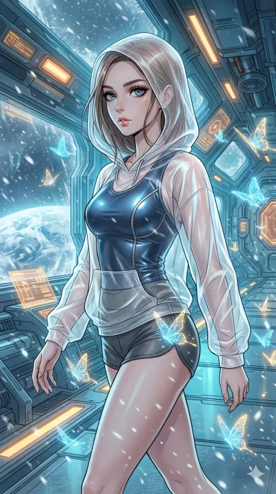 score_9, masterpiece, best quality, ultra-detailed, high-budget anime movie keyframe, cinematic anime lighting, intricate line art, Caucasian (strictly human ears) anime girl. Upper body filling screen focusing on her alluring features and slim-fit s