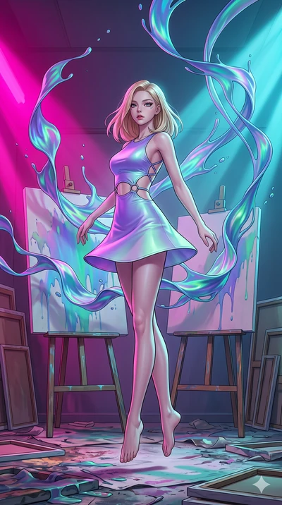 score_9, masterpiece, best quality, ultra-detailed, high-budget anime keyframe, editorial fashion photography, tasteful artistic composition, Korean woman. low angle full-body shot from head to toe showing her feet, filling the entire 9:16 vertical f