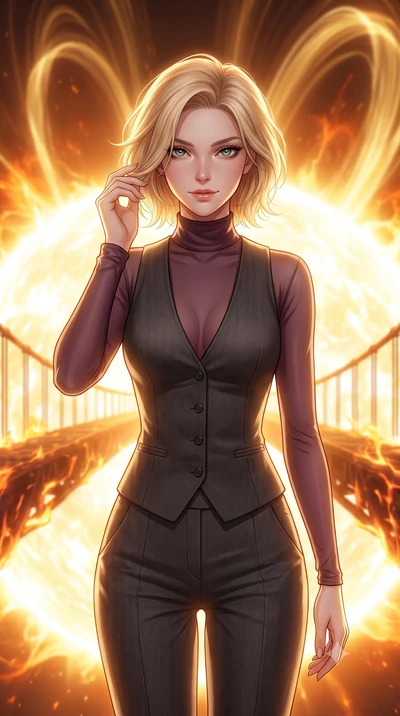 score_9, masterpiece, best quality, ultra-detailed, high-budget anime keyframe, editorial fashion photography, tasteful artistic composition, Caucasian woman, strictly human ears. close-up cowboy shot from the waist and thighs up, the character domin