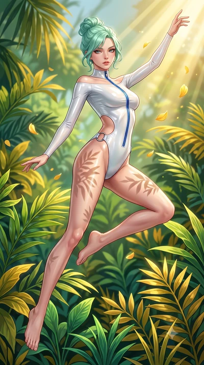 score_9, masterpiece, best quality, ultra-detailed, high-budget anime keyframe, semi-realistic 3D game render, editorial fashion photography, tasteful artistic composition, Japanese woman. low angle full-body shot from head to toe showing her feet, f