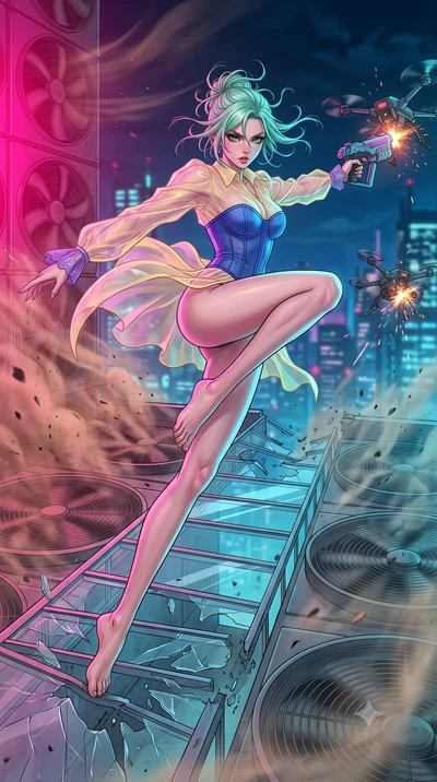 score_9, masterpiece, best quality, ultra-detailed, high-budget anime keyframe, editorial fashion photography, tasteful artistic composition, Japanese woman. low angle full-body shot from head to toe showing her feet, filling the entire 9:16 vertical