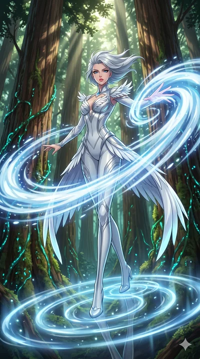 score_9, masterpiece, best quality, ultra-detailed, Set A: High-budget Anime Keyframe, Caucasian (human ears) woman. Low angle cowboy shot filling the entire 9:16 frame with her statuesque presence. Theme: Primal Nature. unleashing a massive energy w