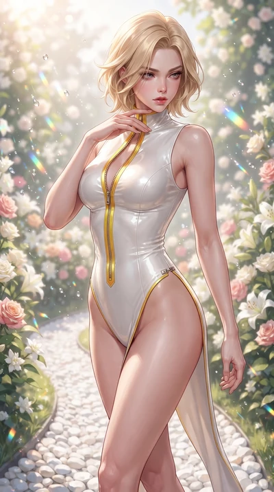 score_9, masterpiece, best quality, ultra-detailed, high-budget anime keyframe, editorial fashion photography, tasteful artistic composition, Caucasian woman. close-up cowboy shot from the waist and thighs up, the character dominates the composition,