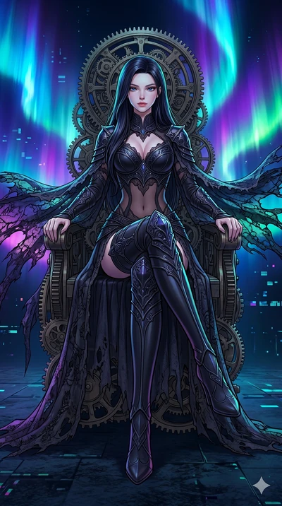 score_9, masterpiece, best quality, ultra-detailed, high-budget anime movie keyframe, cinematic anime lighting, intricate line art, Caucasian (strictly human ears) woman. Low angle cowboy shot filling the entire 9:16 frame with her statuesque presenc