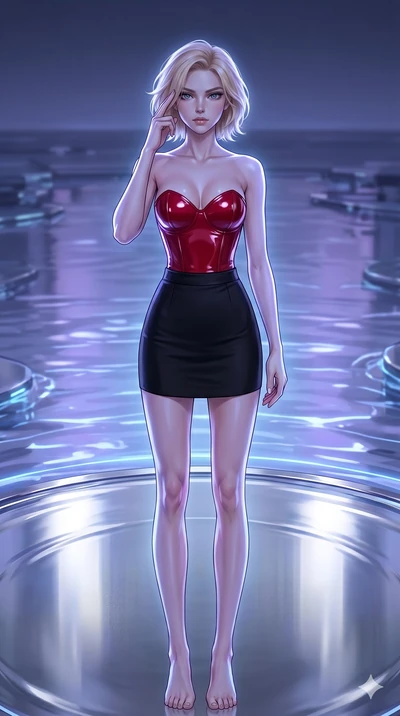 score_9, masterpiece, best quality, ultra-detailed, high-budget anime keyframe, editorial fashion photography, tasteful artistic composition, Caucasian woman, strictly human ears. cowboy shot from the thighs up, character and outfit filling the frame