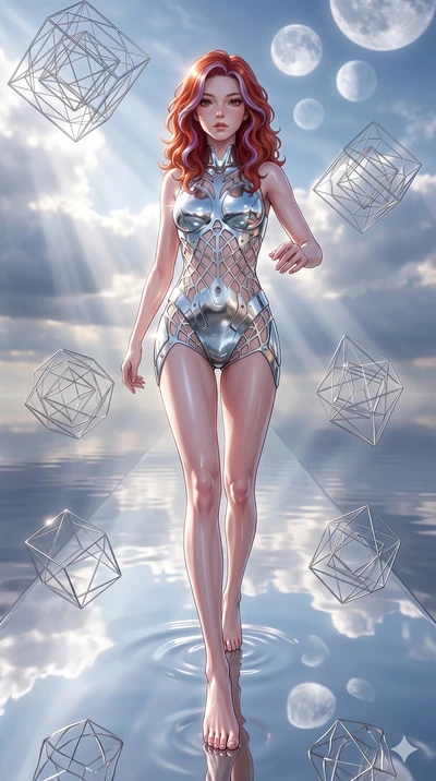score_9, masterpiece, best quality, ultra-detailed, high-budget anime keyframe, editorial fashion photography, tasteful artistic composition, Caucasian woman, strictly human ears. low angle full-body shot from head to toe showing her feet, filling th