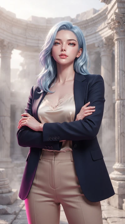 score_9, masterpiece, best quality, ultra-detailed, high-budget anime keyframe, editorial fashion photography, tasteful artistic composition, Korean woman. close-up cowboy shot from the waist and thighs up, the character dominates the composition, fi