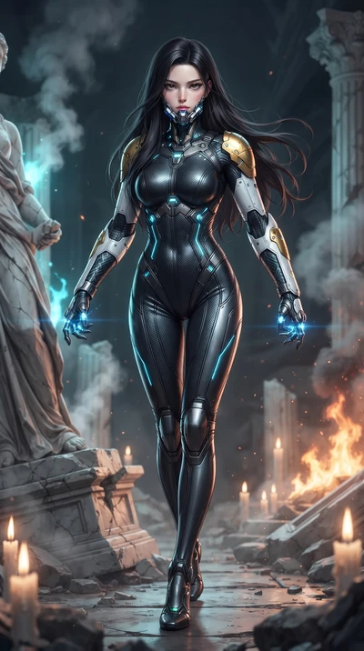 score_9, masterpiece, best quality, ultra-detailed, high-budget anime keyframe, editorial fashion photography, tasteful artistic composition, Korean woman. low angle full-body shot from head to toe showing her feet, filling the entire 9:16 vertical f