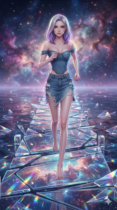 score_9, masterpiece, best quality, ultra-detailed, high-budget anime keyframe, editorial fashion photography, tasteful artistic composition, Caucasian woman, strictly human ears. low angle full-body shot from head to toe showing her feet, filling th