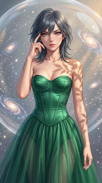 score_9, masterpiece, best quality, ultra-detailed, high-budget anime keyframe, editorial fashion photography, tasteful artistic composition, Caucasian woman, strictly human ears. close-up cowboy shot from the waist and thighs up, the character domin